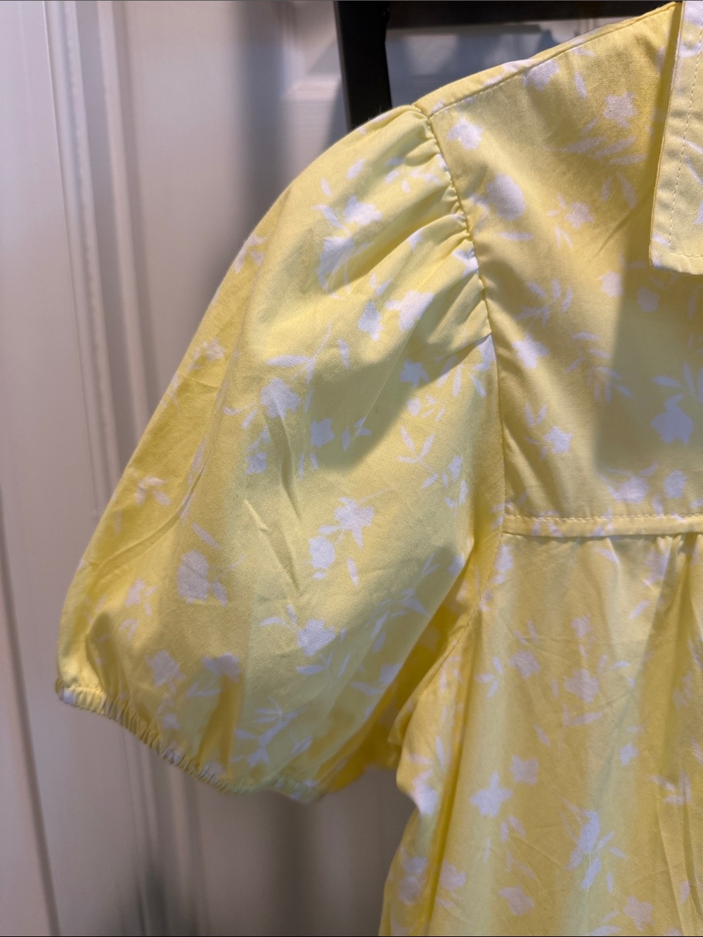 Derek Heart Cotton Yellow and White Floral Button-Front Puff Babydoll Dress - Picture 7 of 14